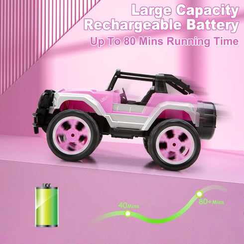 Carox Remote Control Car for Girls - Pink RC Car with Doll and Sticker, 1:16 Scale, Rechargeable Battery, Birthday Gift