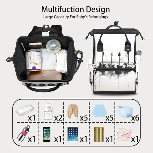 Hsnar Backpack Music Guitar Waterproof Diaper Bag Large Capacity Baby Bag with Stroller Straps, Multi-Pocket Diaper Bag