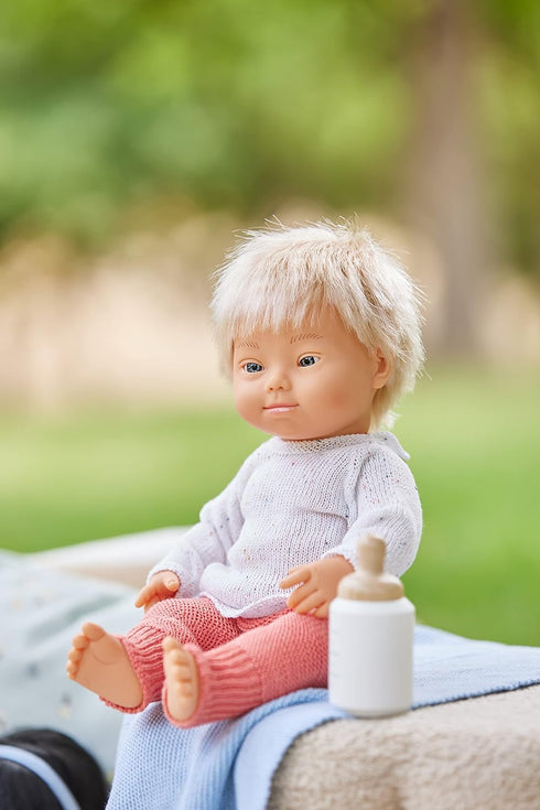Miniland Doll 15'' Caucasian Blond Boy with Down Syndrome, Anatomically Correct, Quality Made in Spain