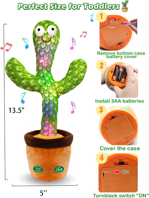 6-18 1 2 3 Interactive Baby Toys Dancing Talking Cactus Toy, Singing Musical & Record Repeat What You Say, Funny Gift