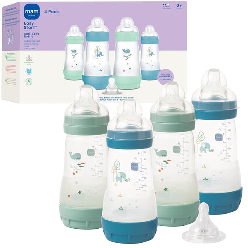 MAM 9oz Easy Start Anti-Colic Wide Neck Baby Bottle, Medium Flow Breastfeeding-Like