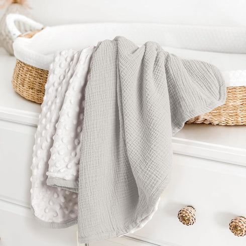 30"x40"Gray lulumoon Baby Blankets for Boys Newborn: Muslin & Minky Dotted Backing - Thermal Receiving Blanket