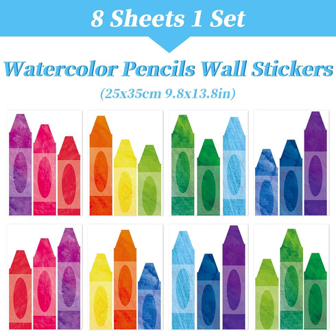 8 Whaline Sheet Crayons Wall Decals Waterproof Watercolor Crayons Wall Stickers Educational Wall Corner Stickers
