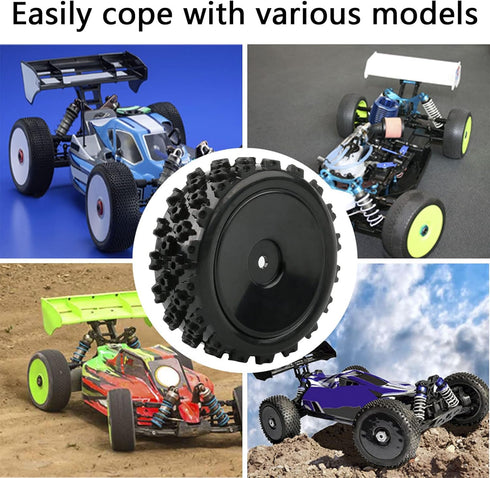 4 Pcs 1/10 On-Road Wheels and Tires, 12mm Hex Black Hard Dish Wheel and Rally Block Tyre for Street Racing