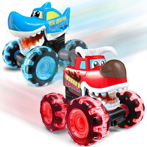 stargo 2 Pack Monster Truck Toy - Motion Activated Pull Back Light-Up Cars