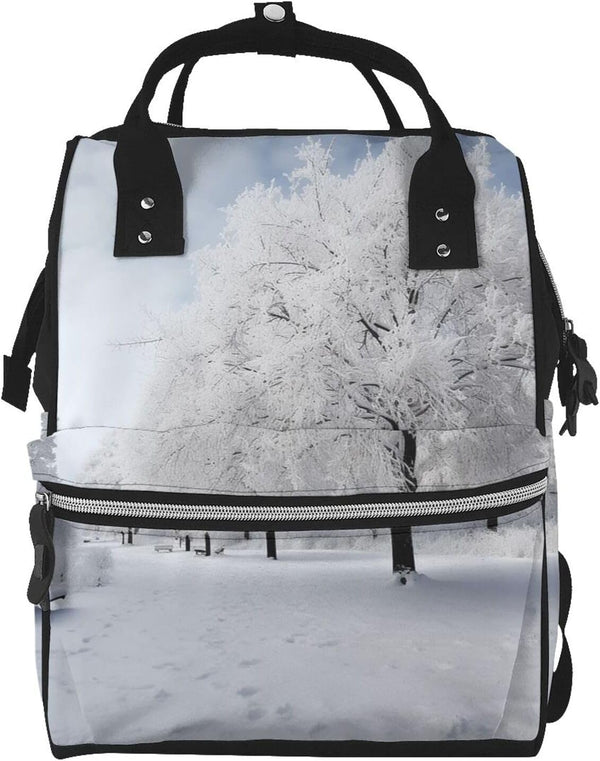 OUSIKA White Snow Tree Print Diaper Bag Multifunction Laptop Backpack Travel Daypacks Large