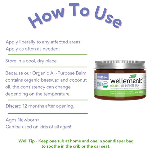 Wellements Organic All Purpose Balm for Babies and Kids, Gentle Ointment for Sensitive Skin, 1.8 Fl Oz
