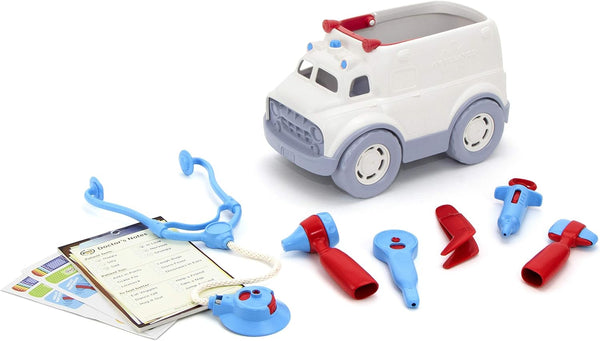 Green Toys Ambulance & Doctor's Kit Red/Blue FFP 10 Piece Pretend Play,Motor