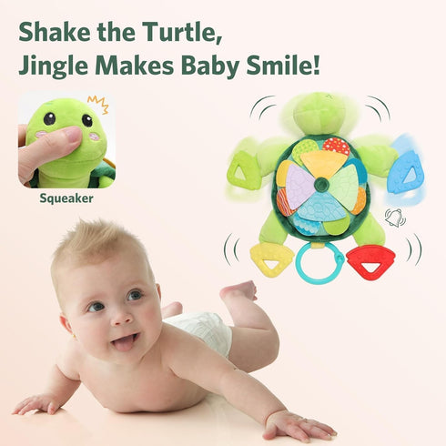 6 1 Tummy Turtle Baby Sensory Toy, in Montessori Time Texture Toys, Flip Scales & Multi-Textured Belly & Rattle
