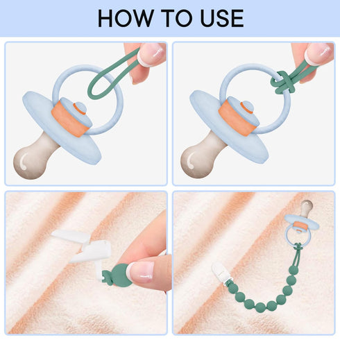 Silicone Pacifier Clip Holder, 4 Pack One Piece Soft Flexible Binky Clips Pacifier Holder Clip for Boys, Birthday Christmas Shower Gift
