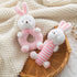 Plush Baby Rattle Toys, Pink Bunny Rattles for Infants, 2 PCS Soft Ring Rattle Sensory Toys for Newborns