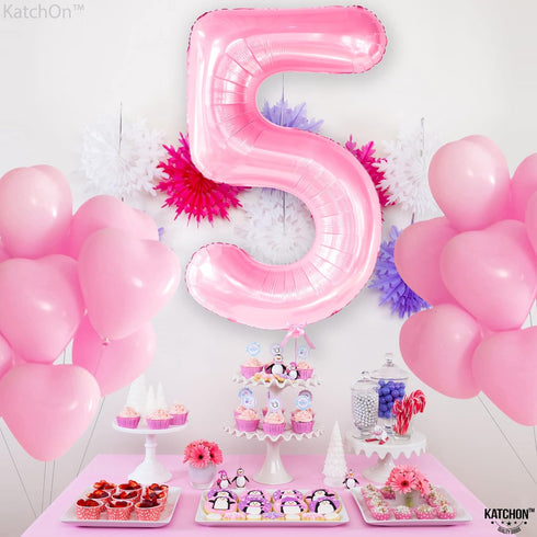 KatchOn Giant Pink 5 Balloon - 40 Inch Mylar Number 5 Balloon for 5th Birthday Decorations Girl