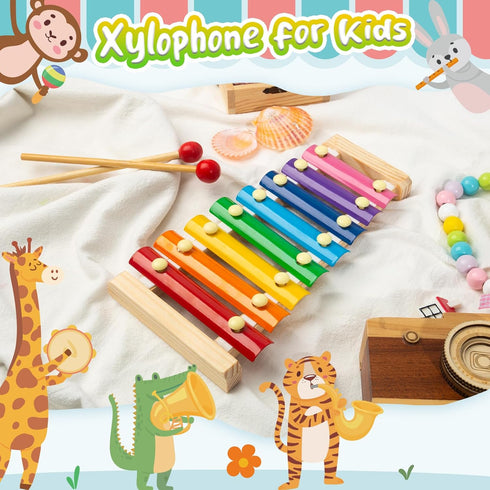 LovesTown Wooden Xylophone for Kids, Musical Toy with 2 Child Safe Mallets, 8 Diatonic Keys for Toddlers