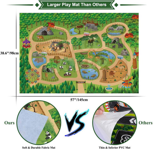 12 57x38.6 Playset Mini Tudou Pcs Safari Animals Figures Toys w/ Large Activity Play Mat, Realistic Jumbo Jungle Wild