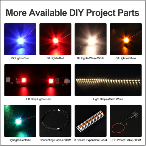 Light Up Your Bricks- 2 Pieces X Red Flashing Light 15 cm, USB Powered, Compatible with All Legos