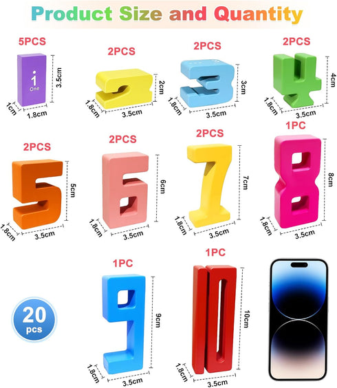 GUKAZH 20PCS 1-10, Educational Toys Wooden Number Building Blocks Stacking Toys for Kids, Math Learning Tool Digital