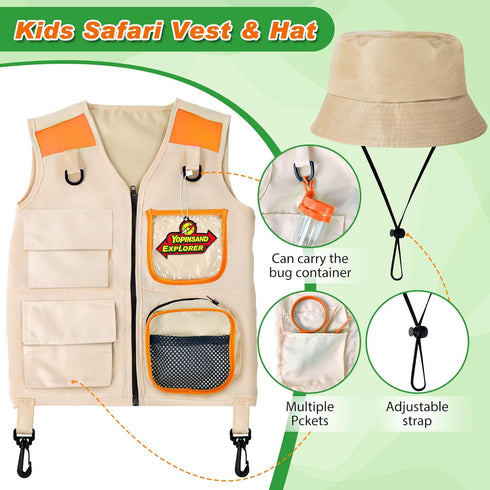 Kids Explore Kit & Bug Catcher Kit, Outdoor Exploration Set with Safari Vest & Hat, Ideal Camping Adventure Toys