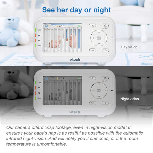VTech Video Baby Monitor with 1000ft Long Range, Auto Night Vision, 2.8” Screen, 2-Way Audio Talk