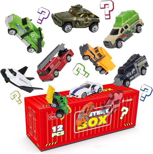 Oriate Diecast Toy Cars Set for 3-8 Year Old Boys, 12 Pack Mini Metal Cars 1/64, Blind Box Edition