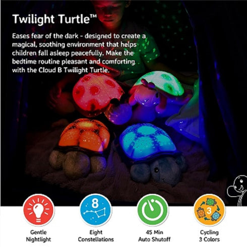 Cloud b Calming Nightlight Star Projector, Gentle Brightness, 3 Colors, 8 Constellations, Auto-Shutoff, Twilight Turtle