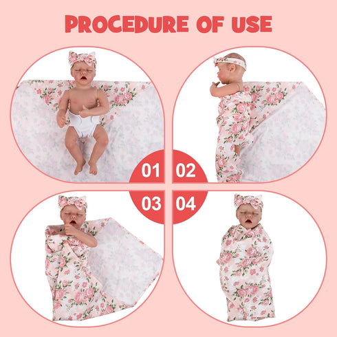 Set 3-Piece 17-20 inch Aori Reborn Baby Doll Accessories Clothes Newborn Receiving Blanket with Headband and Hat Baby