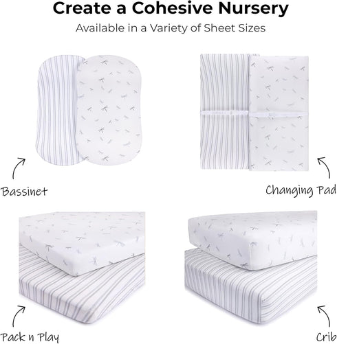 Pack 2 Pack Set Pack 100% 38x24x5 Ely's & Co. and Play Sheets, for Mini/Portable Crib, Fitted Playpen Play Yard Sheet