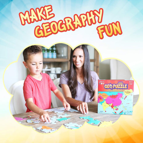 GeoToys — GeoPuzzle Asia — Educational Kid Toys for Boys and Girls, 50 Piece Geography Jigsaw Puzzle, Jumbo Size Kids Puzzle — Ages 4 and up