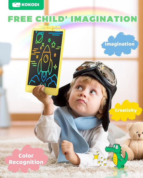 KOKODI 10 Inch LCD Writing Tablet Colorful Toddler Doodle Board Erasable Reusable Drawing Pads for 3-6 Years Old