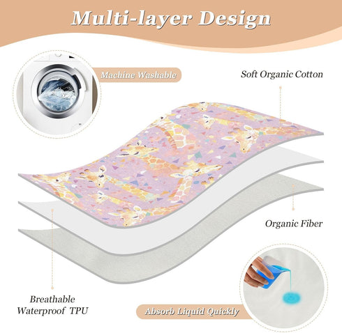 siphylline 52" 34" Purple Geometric Giraffe Extra Large Resuable Bed Underpads Highly Absorbent Baby Diaper Changing
