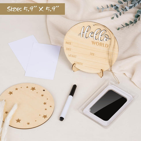 Hello World Sign for Baby Announcement: Gender-Neutral Wooden Welcome Newborn Signs for Hospital with Footprint - Baby