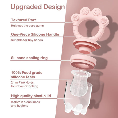 Mukylar 2 Pack Free,2mm Introduction,3M+Mauve Baby Fruit Food Feeder+Breastmilk Popsicle Molds,Baby Teethers,BPA Fine