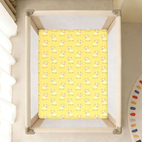 miaozhen 1 Pack 52x28 Cotton Crib Sheets for Baby Boys Girls Soft Comfy Anime Goat Pastel Yellow Children Crib Sheet