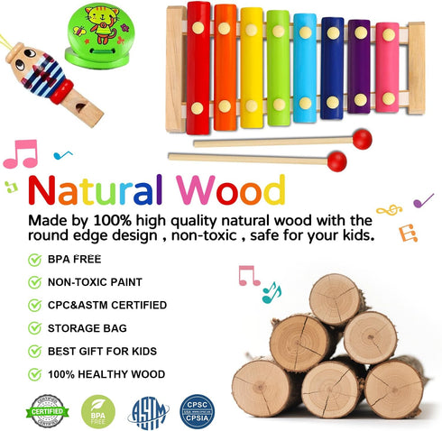 Set, 20 Set Kids Musical Instruments Pcs Toddler Wooden Percussion Instruments for Baby Children with Tambourine
