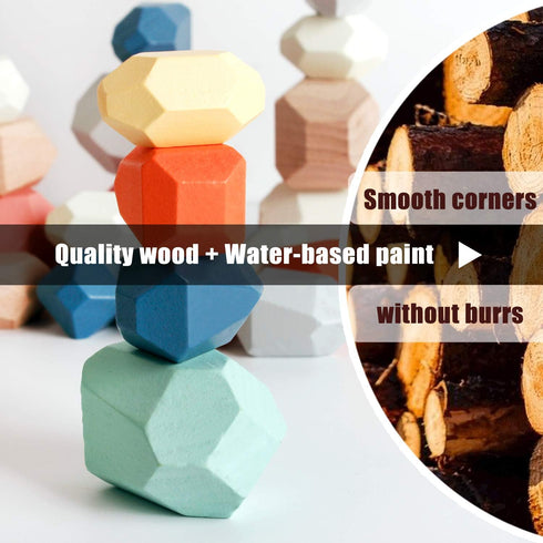BESTAMTOY 36 PCS Wooden Sorting Stacking Rocks | Sensory Toddler Montessori Toys for Kids 3-6 Years