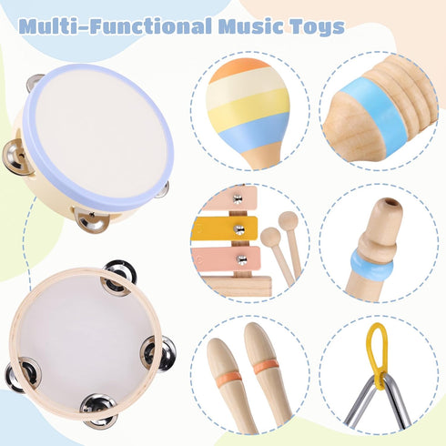 MGparty 13, Baby Musical Instruments, Montessori Wooden Musical Toys for Toddlers Xylophone Tambourine Triangle