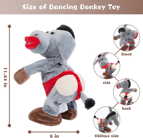 Emoin Dancing and Singing Donkey Toy Valentines Day Gifts, Shaking Donkey Stuffed Animal Interactive Musical Toys