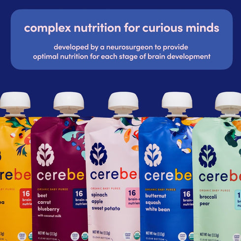 Cerebelly Baby Food Pouches – Organic Black Bean Sweet Potato with Avocado & Tomato (4 oz, Pack of 6) - Toddler Snacks