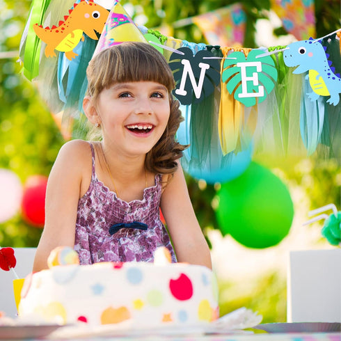YOUAME 1st Dinosaurs One Birthday High Chair Banner Dinosaurs TuTu First Bday Party Decorations, High Chair Decor, Boy