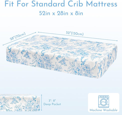 DILIMI Fitted Crib Sheets and Nursing Pillow Cover for Baby Boys and Girls, Blue Floral