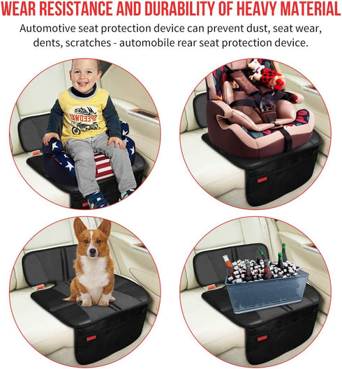 Car Seat Protector Mat - Thick Padding, Durable Waterproof Fabric, Leather Reinforced Corners & 3 Pockets Black