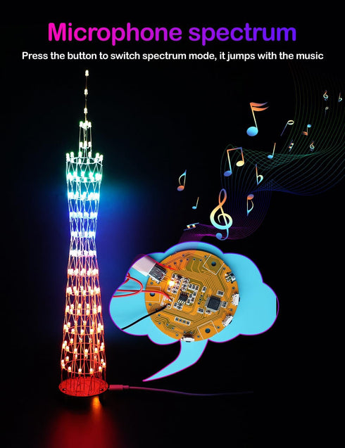 Led Canton Tower Model DIY Electronic Kit, LED Cube Model Handmade Soldering Project Kit, Height 38cm.