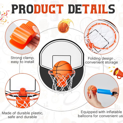 Liliful 4 Pack Indoor Trash Can Basketball Set, Clip on Hoop with Backboard and Inflatable Balls
