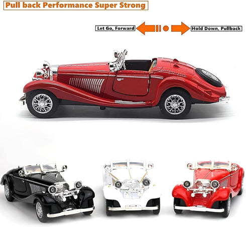 1:28 Scale Diecast Metal Antique Classic Model Cars, Collectible Toy Gifts in Red, Length 6.5in/16.8cm