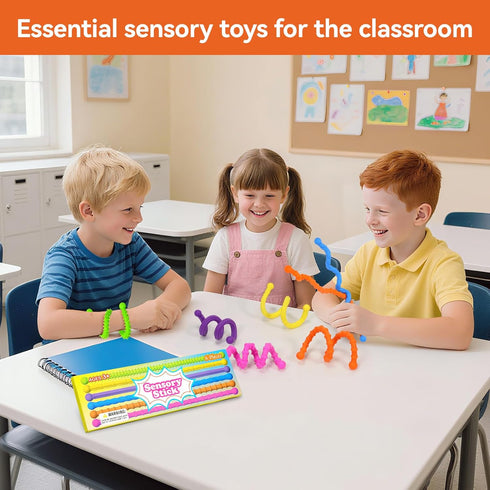 PIXLABBY 6PCS Fidget Toys Sensory Stick: Textured Sensory Toy Suitable for Children and Adults, Relieves Stress