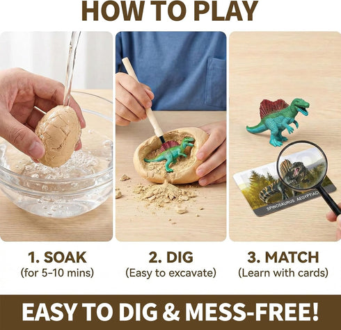 36-Pack 3-12 Uregoio Dinosaur Eggs Dig Kit, Surprise Dinosaur Eggs Excavation Kit with Magnifier, Science STEM Toys