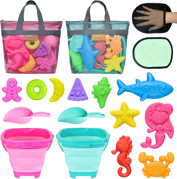 Collapsible Beach Sand Toys for Kids - Travel Beach Toys with 2