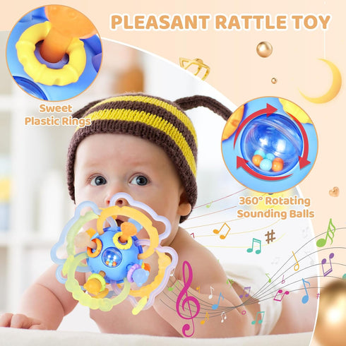Orzbow Sensory Teething Toys for Babies - Montessori Toys 3-18 Months, Silicone Rattle Relief Chew Toys, BPA Free, Blue