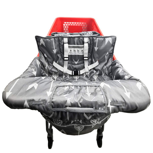 HIVVI 2-in-1 Portable Grocery Cart Seat Cover and Baby Highchair Cover (Gray Arrow)