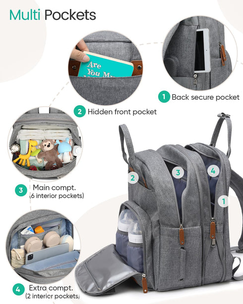 Backpack (26-36L), Qualyphant Extra Large Diaper Bag for Two Kids Twins - Expandable Baby Bag Dual Big Compartments