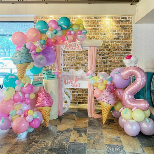 BSMLSPHW 145pcs Pastel Balloon Garland Arch Kit Macaron Rainbow Ballon with Long Foil Ice Cream Ballon for Baby Shower
